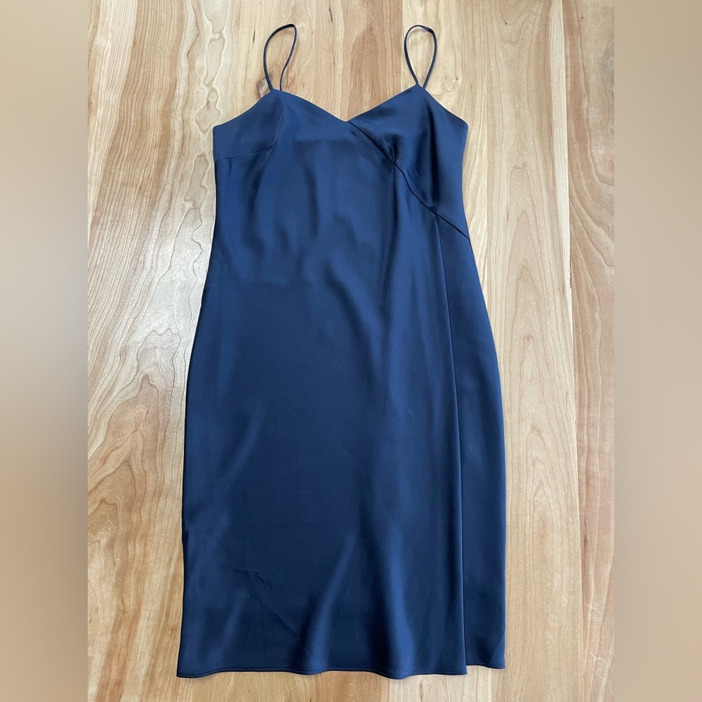 Banana Republic Navy Cascade Satin Slip Dress Sz0 Knee Length Spaghetti Strap